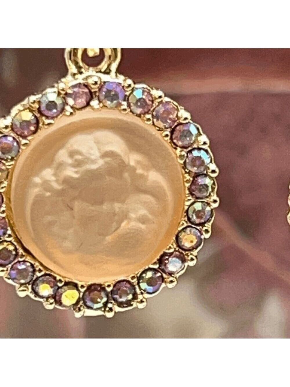 Kirks Folly Goddess Dream Angel Lever-back Earrings Peach with Aura Borealis Cry